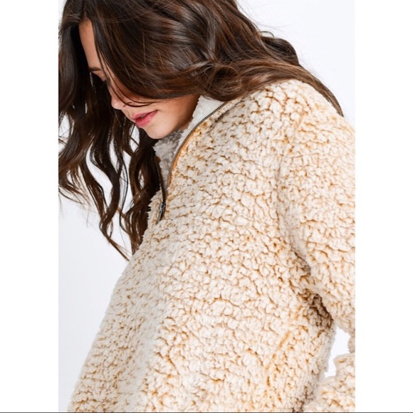 Last one! Teddy Bear Faux Sherpa 1/4 Zip Pullover - Picture 12 of 13